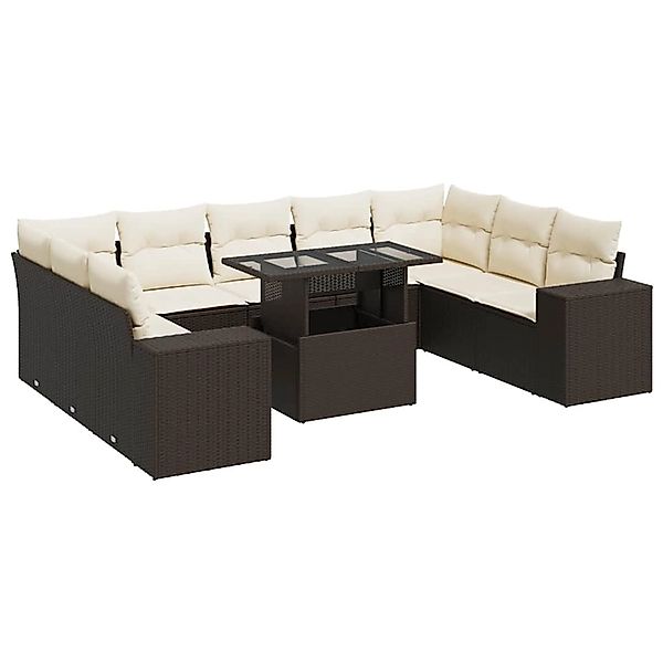 vidaXL 10-Tlg Garten-Sofagarnitur mit Kissen Braun Poly Rattan 3326864 günstig online kaufen