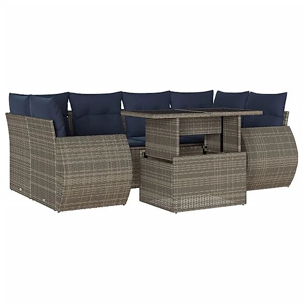 vidaXL 7-Tlg Gartensofa-Set mit Kissen Grau Polyrattan 3268391 günstig online kaufen