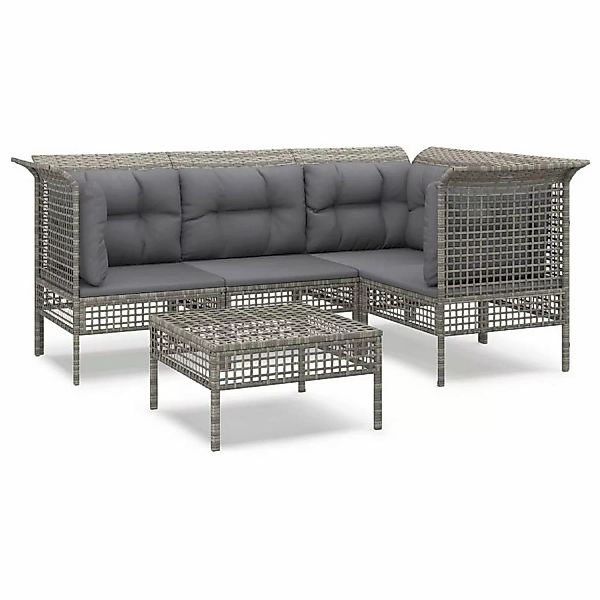 Vidaxl 5-tlg. Garten-lounge-set Mit Kissen Grau Poly Rattan günstig online kaufen