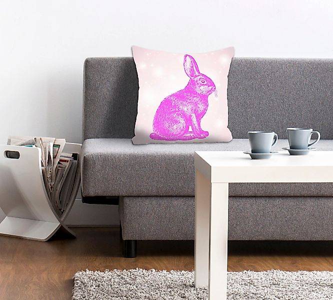 queence Dekokissen "Hugo" mit einem pinken Hasen, Kissenhülle ohne Füllung, günstig online kaufen