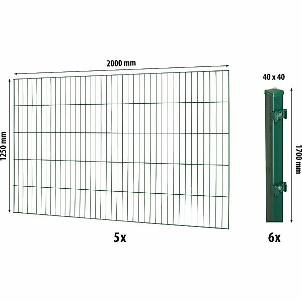 Floraworld Einstabmatten-Zaunset mit Vierkantpfosten Grün 125 cm x 1000 cm günstig online kaufen