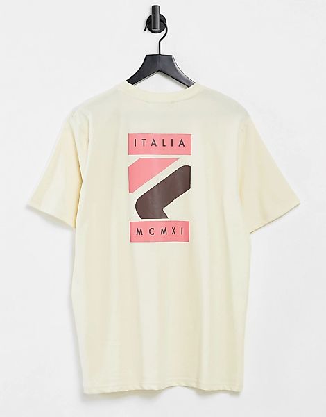 Fila – Quartz – T-Shirt in Beige mit Box-Logo und Print am Rücken-Neutral günstig online kaufen