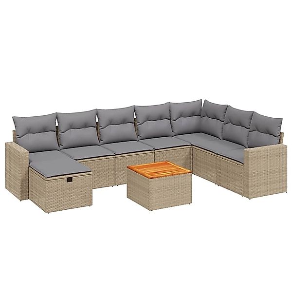 vidaXL 9-tlg Garten-Sofagarnitur mit Kissen Beige Poly Rattan Modell 129 günstig online kaufen