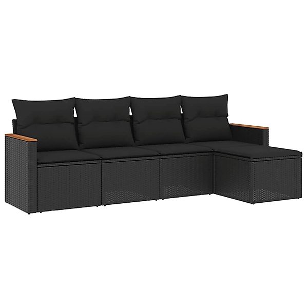 vidaXL 5-Tlg Garten-Sofagarnitur mit Kissen Schwarz Poly Rattan 3258317 günstig online kaufen
