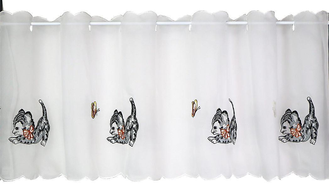 EXPERIENCE Scheibengardine Bistrogardine Katze Schmetterling Weiß günstig online kaufen