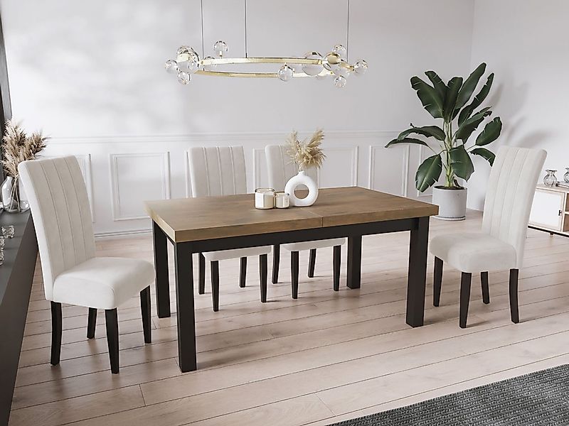 WFL GROUP Esstisch Gemini ausziehbar rechteckig modern mit schwarzen Holzbe günstig online kaufen