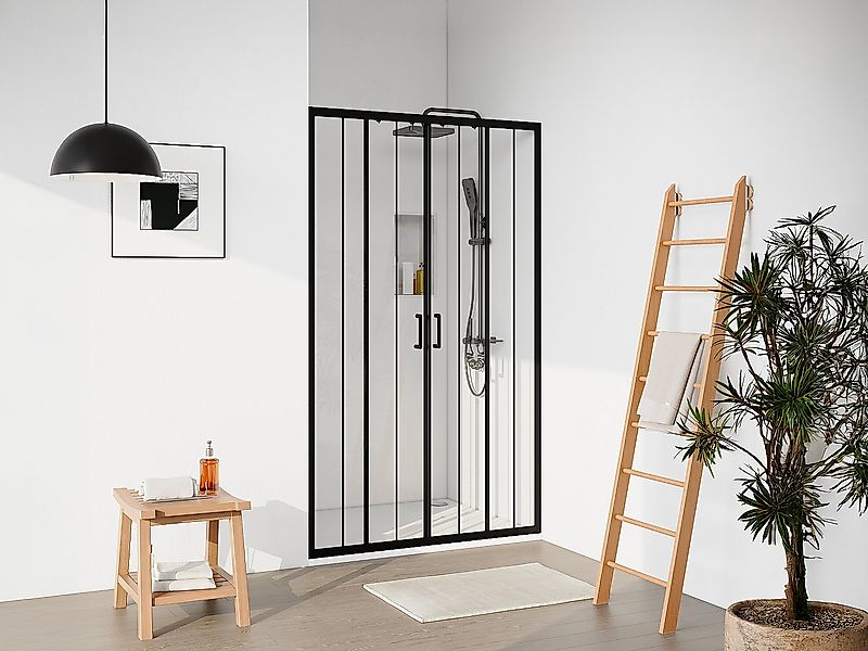 Duschtür Schiebetür doppelt - Metall matt Schwarz - Glas kalkabweisend - 12 günstig online kaufen