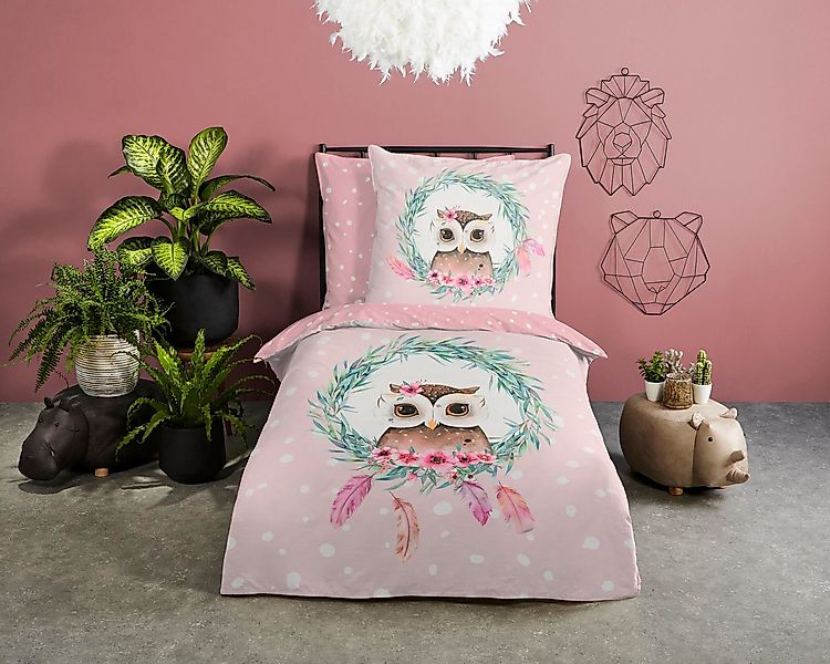 good morning Kinderbettwäsche Owli, Renforcé, 2 teilig, Baumwolle, 135x200, günstig online kaufen