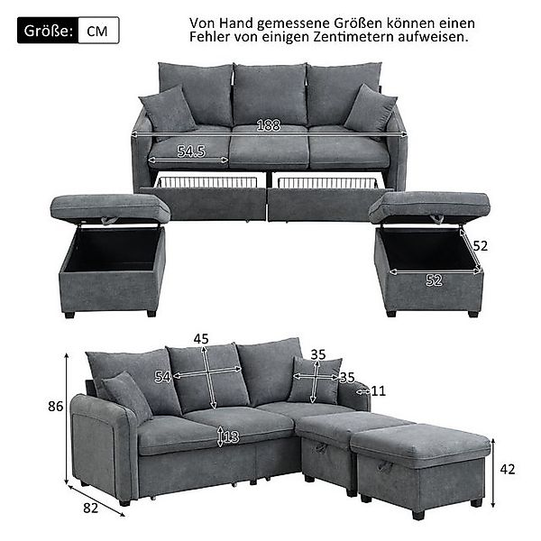 MODFU Ecksofa 3-Sitzer Sofa mit Stauraum, Wohnzimmersofa, Polstersofa, Inkl günstig online kaufen