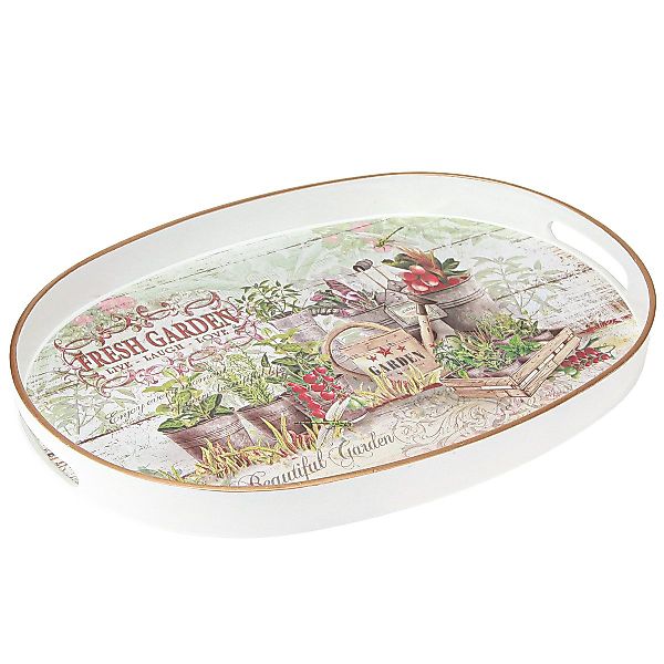 Viana Dekofigur Tablett Oval Vintage Gartenmotiv günstig online kaufen