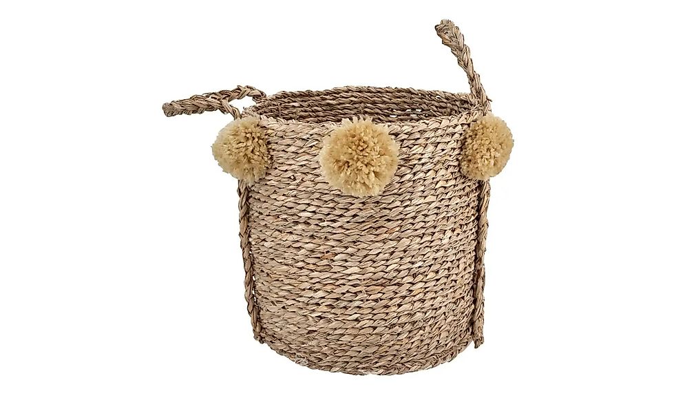 Aufbewahrungskorb mit Pompoms    ¦ braun ¦ Wasserhyazinthe,Polyester ¦ Maße günstig online kaufen
