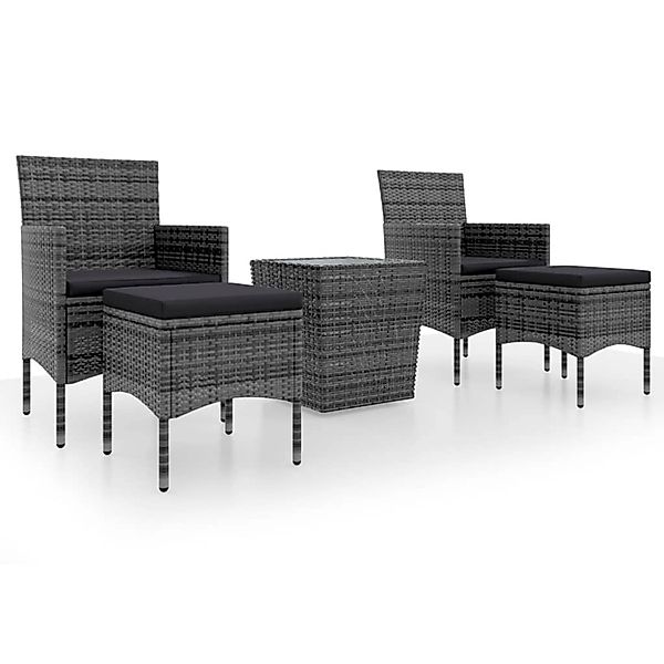 vidaXL 5-tlg Garten-Bistro-Set Poly Rattan und Hartglas Grau Modell 1 günstig online kaufen