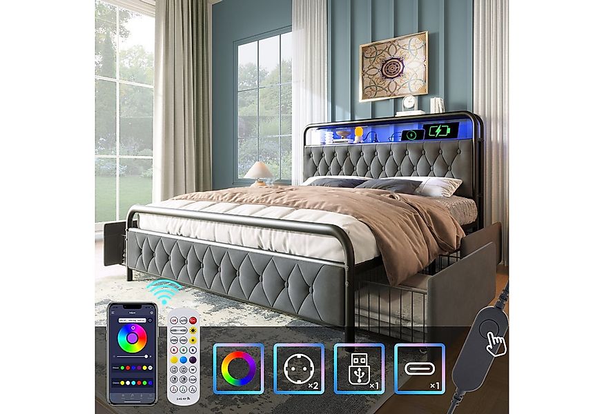 MC Star Bett Polsterbett Doppelbett mit aufladen USB Type C Ladefunktion AP günstig online kaufen