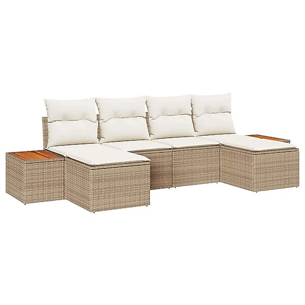 vidaXL Garten-Sofa-Set mit Kissen 6-Tlg Beige Poly Rattan 3348142 günstig online kaufen