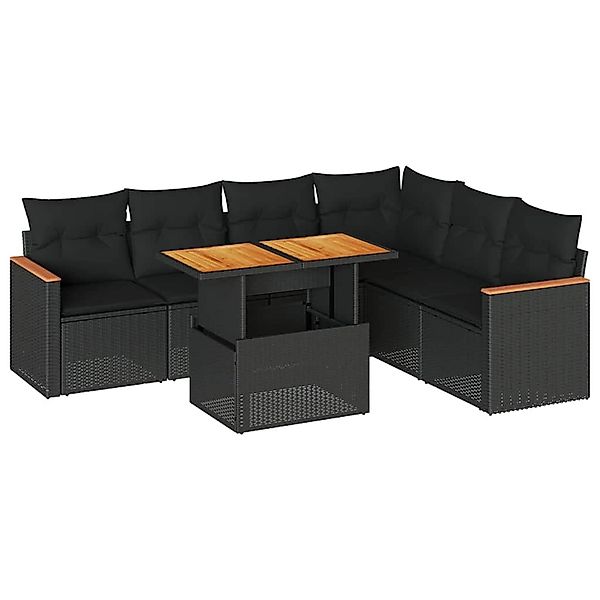 vidaXL 7-Tlg Garten-Sofagarnitur mit Kissen Schwarz Poly Rattan 3327492 günstig online kaufen