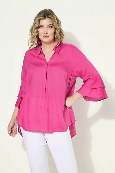 MIAMODA Hemdbluse Bluse A-Linie Satin 3/4-Ärmel mit Doppelvolant günstig online kaufen