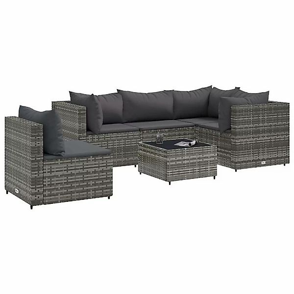 vidaXL 6-tlg Garten-Lounge-Set mit Kissen Grau Poly Rattan Modell 65 günstig online kaufen