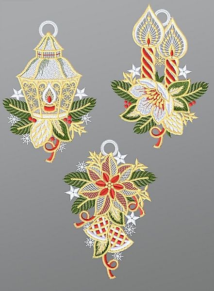 Plauener Spitze® Fensterbild 3er SET festlicher Winterzauber, HxB 15x10cm günstig online kaufen