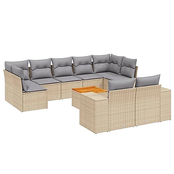 vidaXL 10-Tlg Garten-Sofagarnitur mit Kissen Beige Poly Rattan 3257928 günstig online kaufen