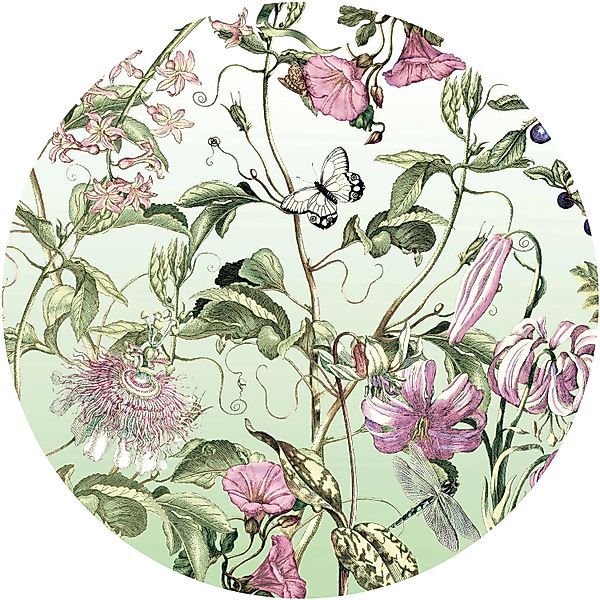 Sanders & Sanders Selbstklebende Runde Tapete Blumen Grün und Rosa Ø 125 cm günstig online kaufen
