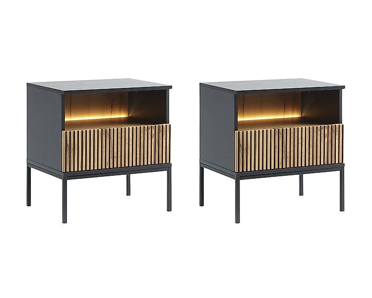 MOEBLO Nachttisch Sentino S54 LED (Nachttisch 2er Set mit gefrästen Fronten günstig online kaufen