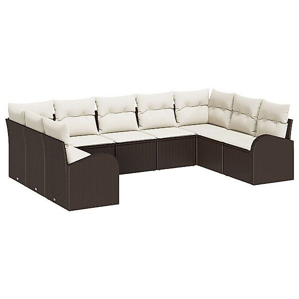 vidaXL Loungesofa Garten Sofa Set 9 Teile Braun und Creme Rattan Garten Sof günstig online kaufen