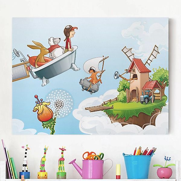 Leinwandbild Kinderzimmer - Querformat Fliegender Bauernhof Hoch hinaus günstig online kaufen