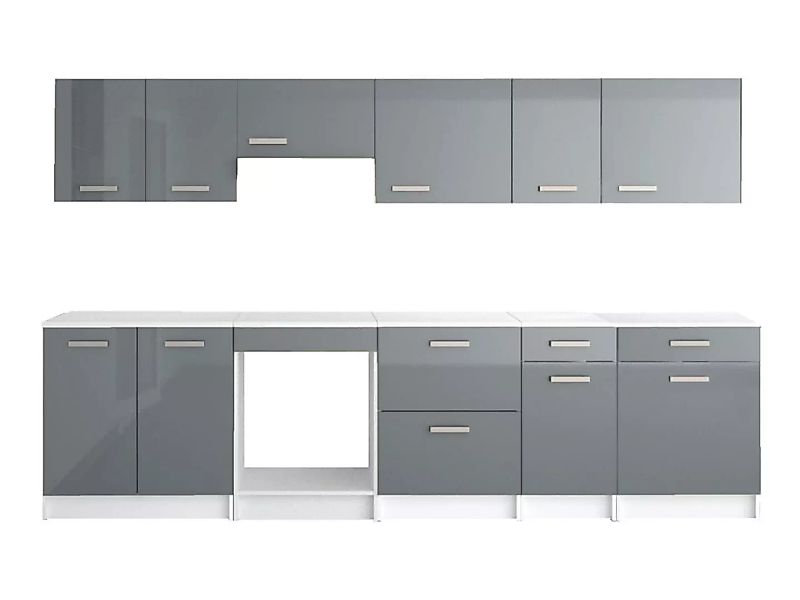 Küchenzeile - mit Arbeitsplatte  300 cm - Grau glänzend & Weiß - TRATTORIA günstig online kaufen