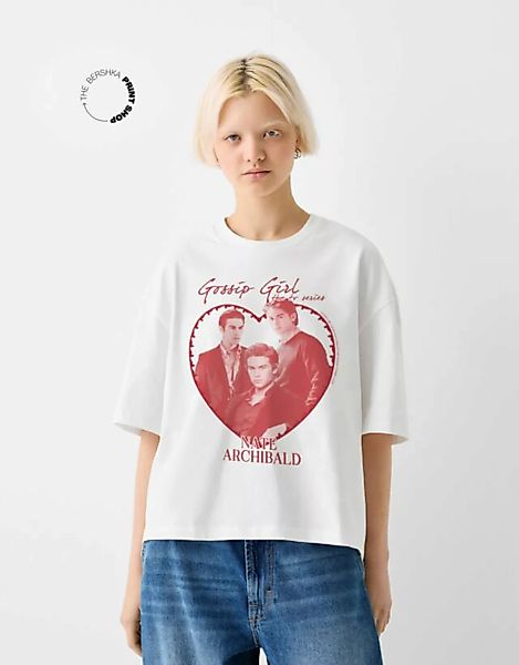 Bershka Cropped-T-Shirt Gossip Girl Mit Kurzen Ärmeln Damen Weiss günstig online kaufen