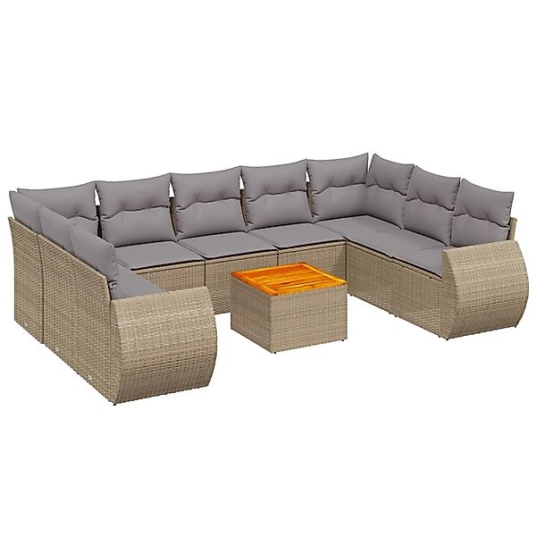 vidaXL 10-Tlg Garten-Sofagarnitur mit Kissen Beige Poly Rattan 3225149 günstig online kaufen