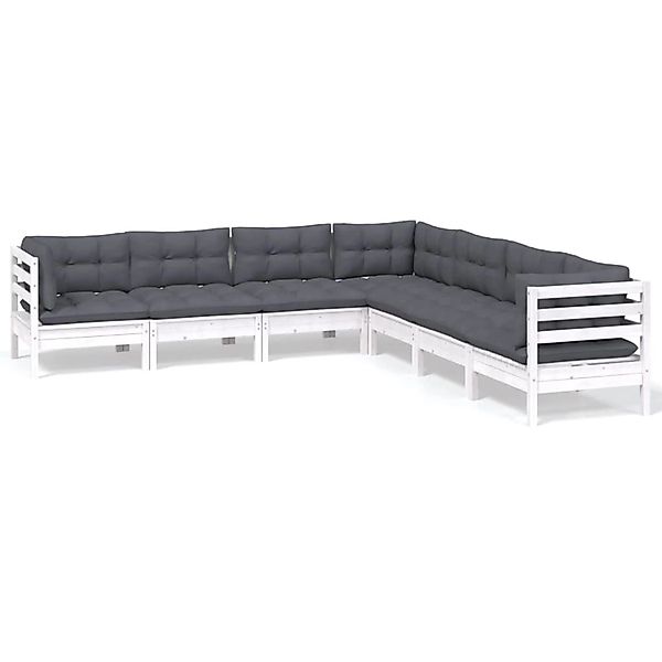vidaXL 7-Tlg Garten-Lounge-Set mit Kissen Weiß Kiefer Massivholz 3096792 günstig online kaufen