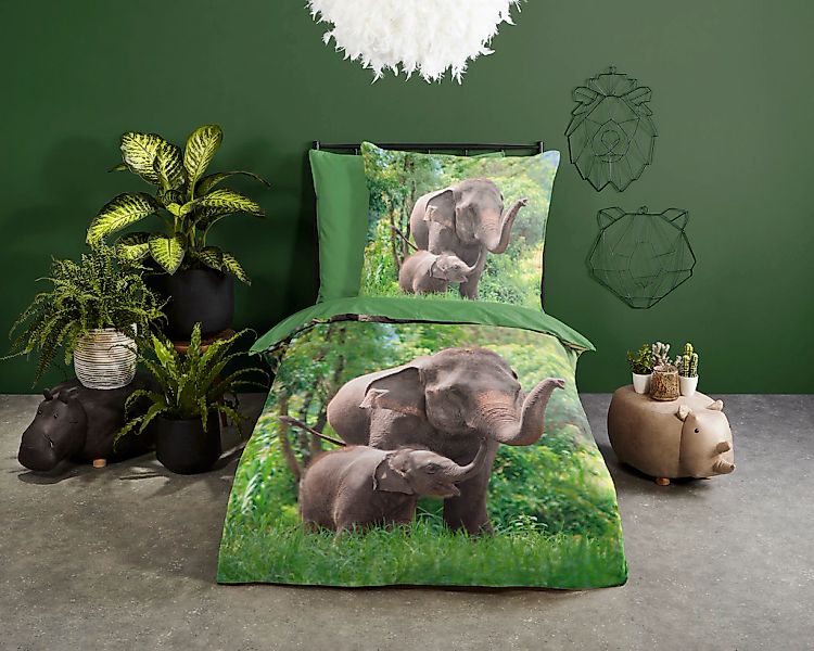 good morning Kinderbettwäsche "Elephants" 2 Stk. Baumwolle, 135x200, Reißve günstig online kaufen