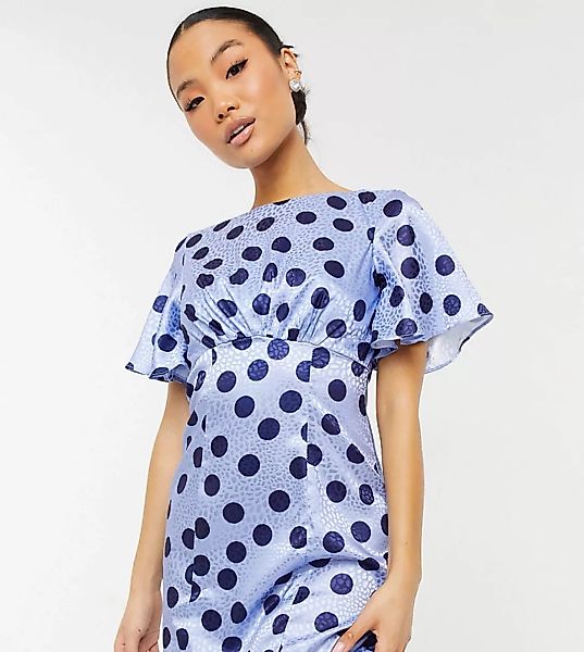 Chi Chi London Petite – Gepunktetes Minikleid in Blau günstig online kaufen