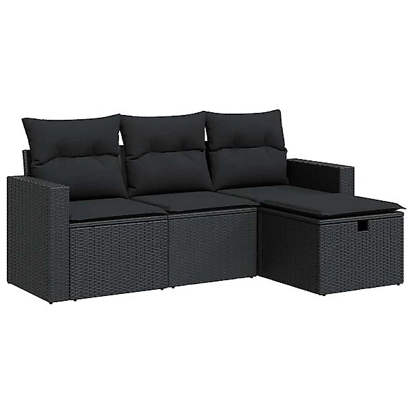 vidaXL 4-Tlg Garten-Sofagarnitur mit Kissen Schwarz Poly Rattan 3325351 günstig online kaufen