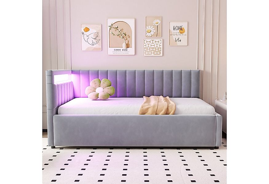 MODFU Schlafsofa Kinderbett, 90x200 cm mit LED-Beleuchtung, hydraulischem S günstig online kaufen