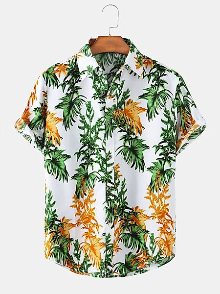 Mens Leaf Printed Atmungsaktiv & Dünn Holiday Casual Short SLeeve Shirts günstig online kaufen