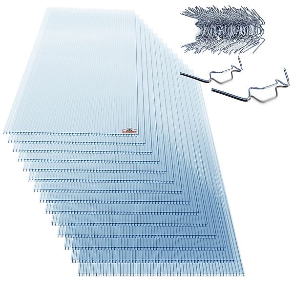 Doppelstegplatten 14er-Set 4 mm UV-beständig mit 50 rostfreien Clips günstig online kaufen