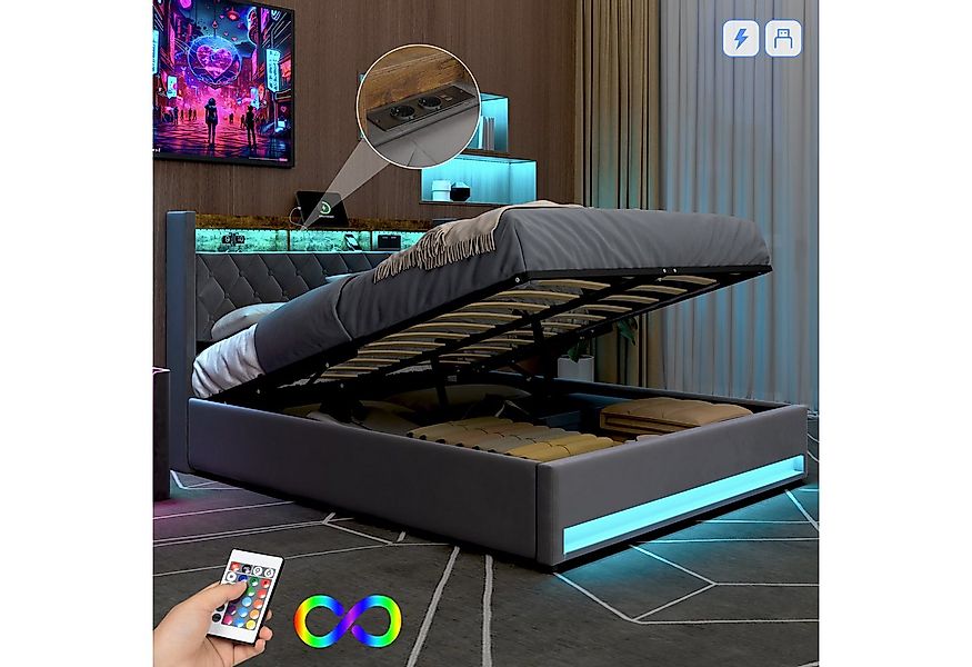 HAUSS SPOLE Polsterbett 180x200cm mit USB, 2 Steckdosen, LED-Beleuchtung Me günstig online kaufen