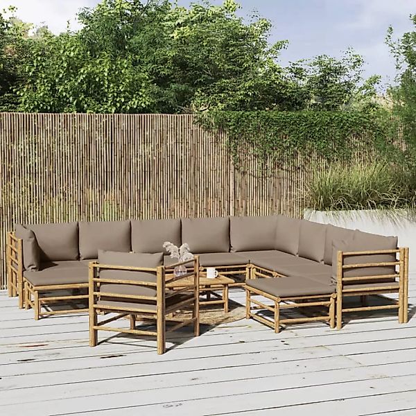 Vidaxl 12-tlg. Garten-lounge-set Mit Kissen Taupe Bambus günstig online kaufen
