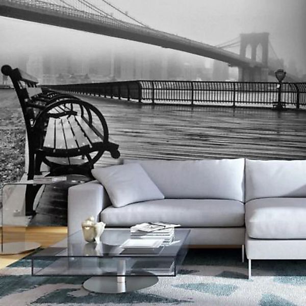 artgeist Fototapete A Foggy Day on the Brooklyn Bridge grau/schwarz Gr. 200 günstig online kaufen