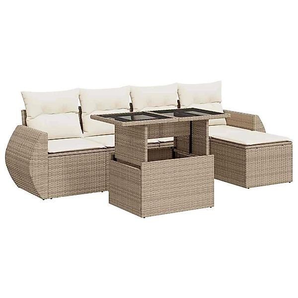 vidaXL 6-Tlg Garten-Sofagarnitur mit Kissen Beige Poly Rattan 3326619 günstig online kaufen