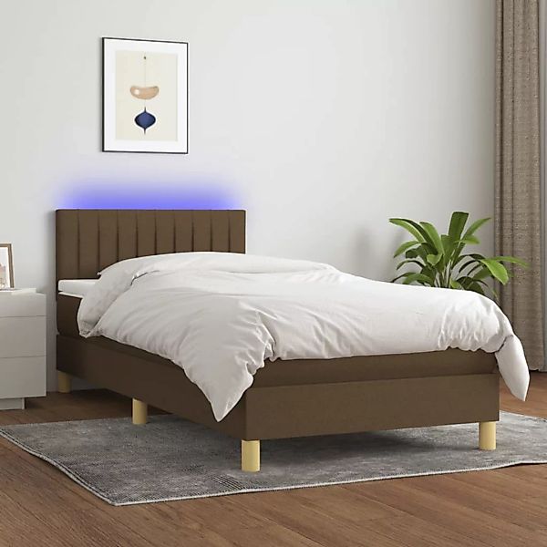 Vidaxl Boxspringbett Mit Matratze & Led Dunkelbraun 90x200 Cm Stoff günstig online kaufen