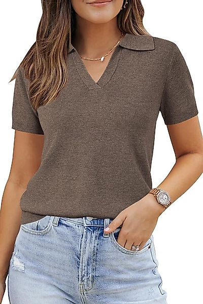 Arach&Cloz Poloshirt Damen Wollmischung Poloshirt Kurzarmpullover Strickpul günstig online kaufen