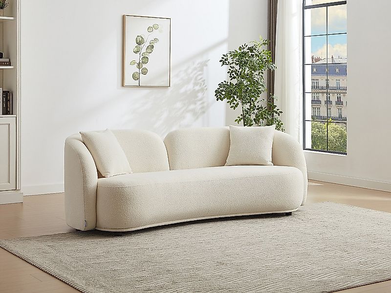 Sofa 3‑Sitzer – Bouclé-Stoff – Weiß – LINORIA günstig online kaufen