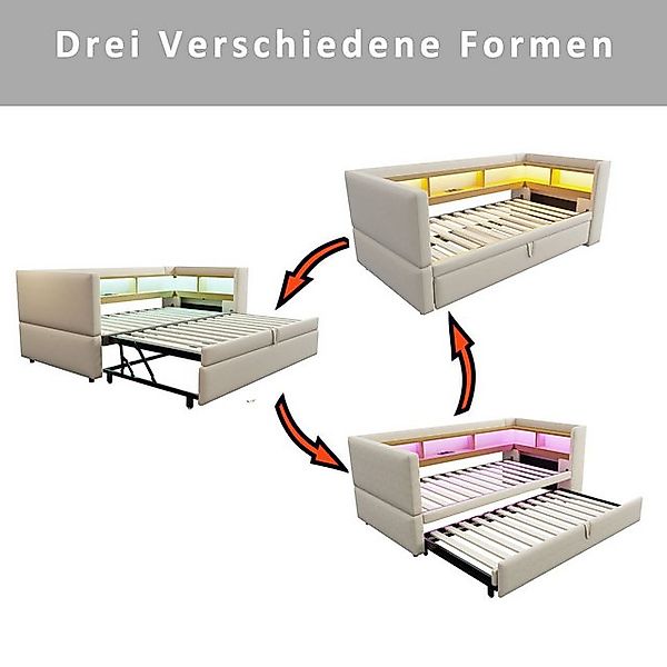 Flieks Daybett, Polsterbett Schlafsofa Ausziehbett 90/180x190cm LED Auflade günstig online kaufen