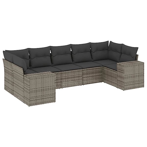 vidaXL 7-Tlg Garten-Sofagarnitur mit Kissen Grau Poly Rattan 3255327 günstig online kaufen