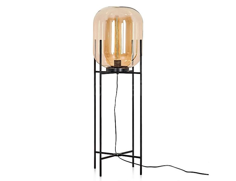 hofstein Stehlampe moderne Stehlampe aus Metall/Glas in Schwarz/Bernsteinfa günstig online kaufen