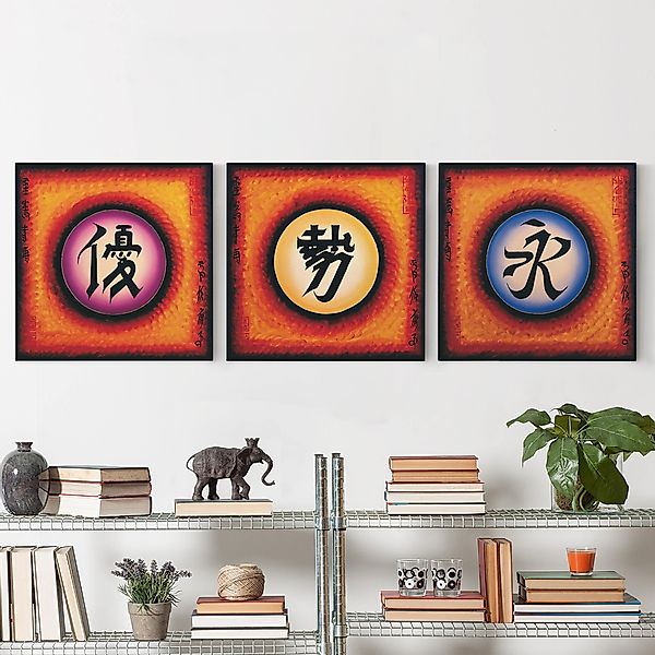 3-teiliges Leinwandbild - Quadrat Chinese Signs Trio günstig online kaufen