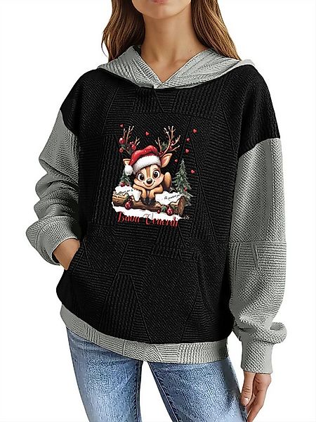 PYLIKE Kapuzenpullover Hoodie für Damen mit Farbblock-Weihnachtsrentier Dru günstig online kaufen