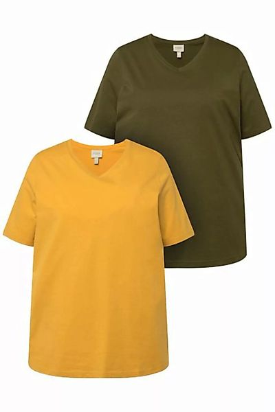 Ulla Popken Rundhalsshirt T-Shirts 2er-Pack V-Ausschnitt Halbarm (2-tlg) günstig online kaufen